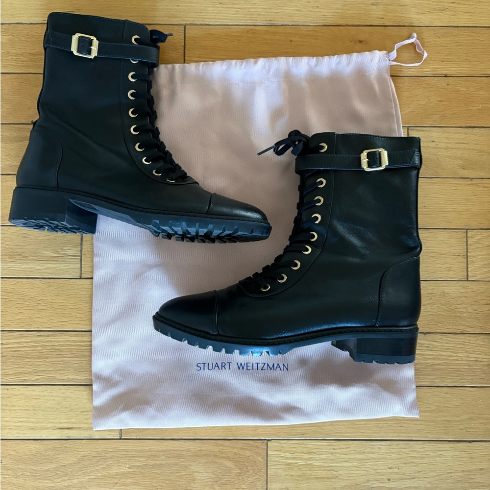 Stuart Weitzman Black Leather Combat Boots